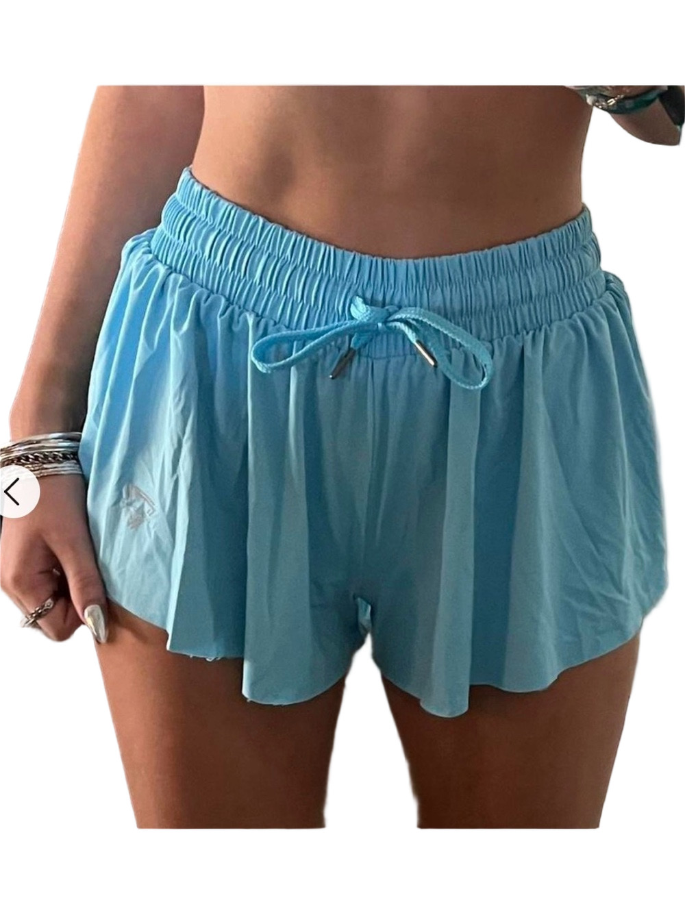 🎒LUOGONGZI flowy running /Yoga Light Blue Drawstring Athletic Shorts size S GUC